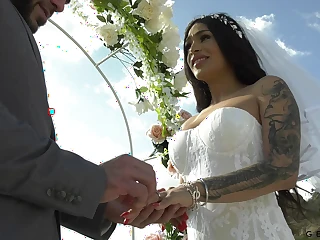 Transsexual bride Eva Maxi is making love with her groom